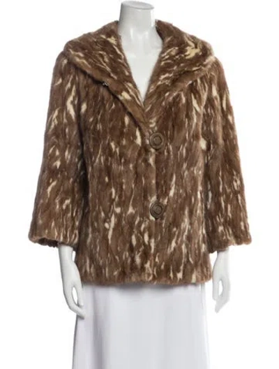 Pre-owned Fur Vintage Animal Print  Coat In Brown