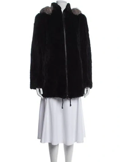 Pre-owned Fur Vintage Beaver With Raccoon  Trim  Coat In Black