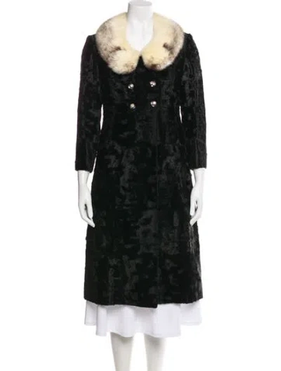 Pre-owned Fur Vintage Colorblock Pattern Faux  Coat In Black