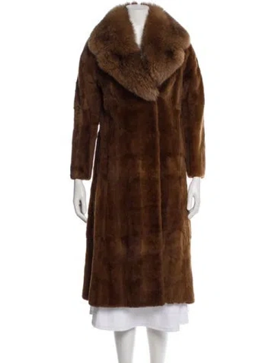 Pre-owned Fur Vintage Fox Trim Faux  Coat In Brown