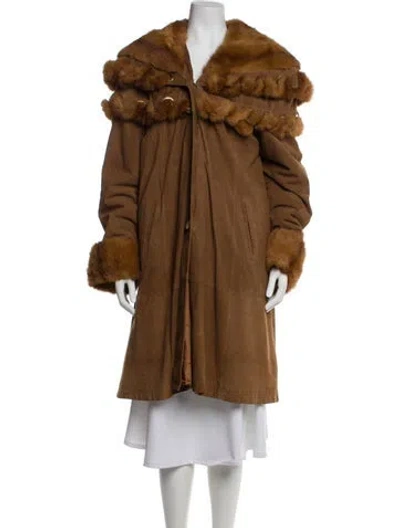 Pre-owned Fur Vintage Leather Faux  Coat In Brown