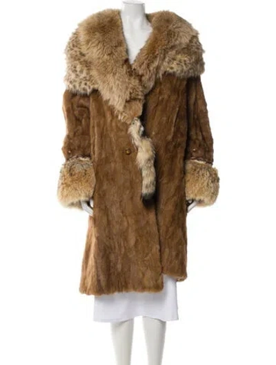Pre-owned Fur Vintage Mink-fox Faux  Coat In Brown