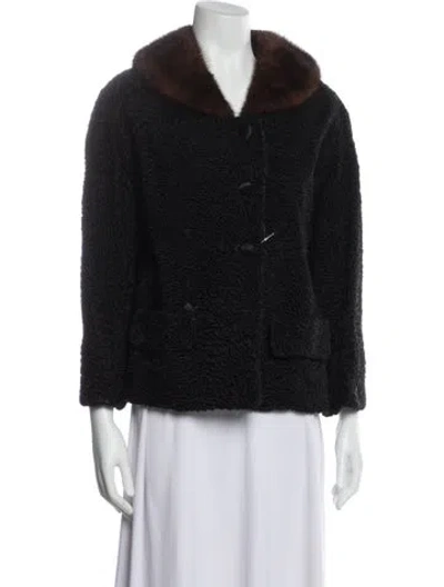 Pre-owned Fur Vintage Mink-trimmed Persian Lamb Faux  Jacket In Black
