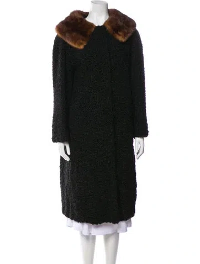 Pre-owned Fur Vintage Persian Lamb  With Mink  Trim  Coat In Black
