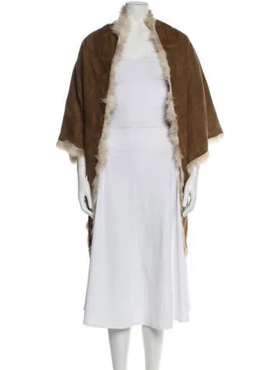 Pre-owned Fur Virgin Wool Vintage Scarf In Brown