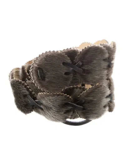 Pre-owned Fur Wide Calf Hair Waist Belt In Brown