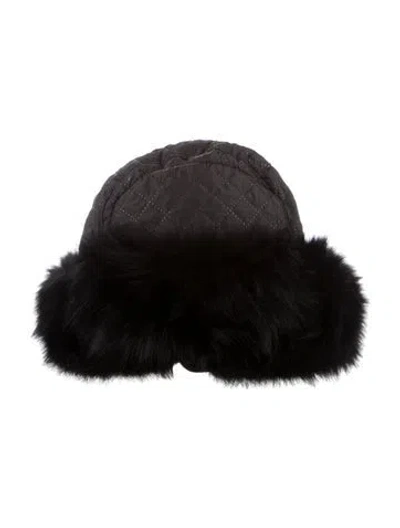 Pre-owned Fur Women Black Fox  Russian Ushanka Hat