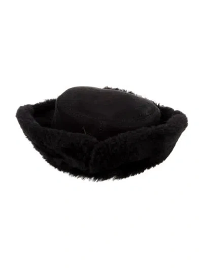 Pre-owned Fur Women's Shearling Sheepskin Bucket Hat In Black