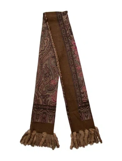Pre-owned Fur Wool Printed Scarf In Brown