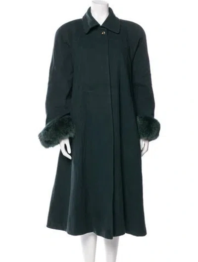 Pre-owned Fur Wool Trench Coat In Green
