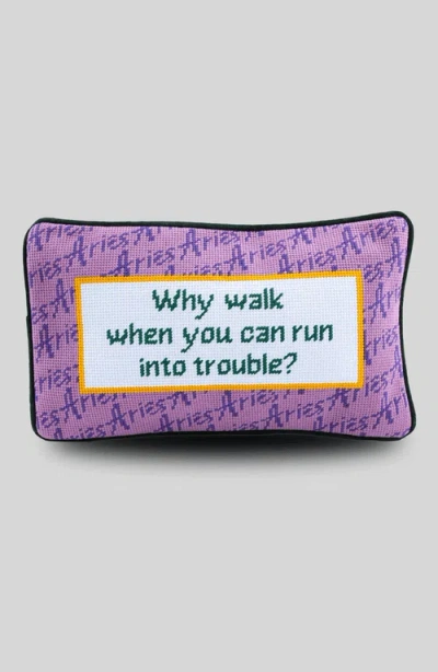 Furbish Aries Needlepoint Pillow In Purple