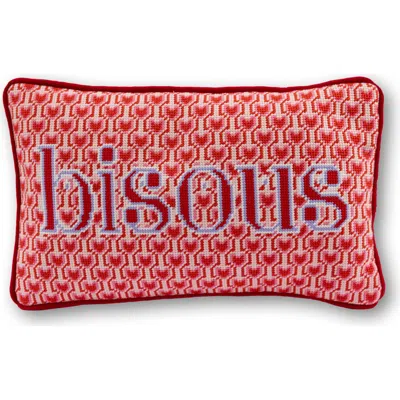 Furbish Bisous Needlepoint Pillow In Red