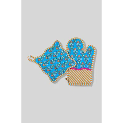 Furbish Blue Pot Holder & Oven Mitt