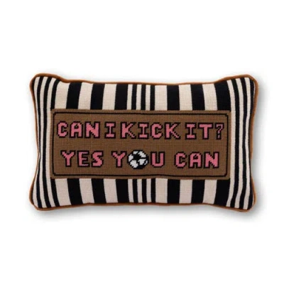 Furbish Can I Kick It Needlepoint Pillow In Brown