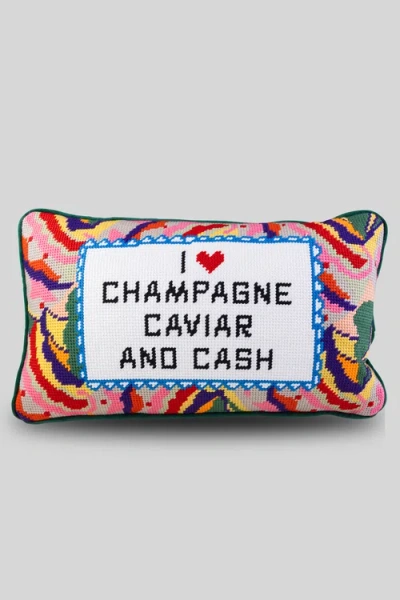 Furbish Caviar And Cash Needlepoint Pillow In Multi