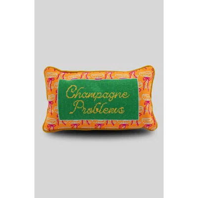 Furbish Champagne Problems Needlepoint Pillow In Green
