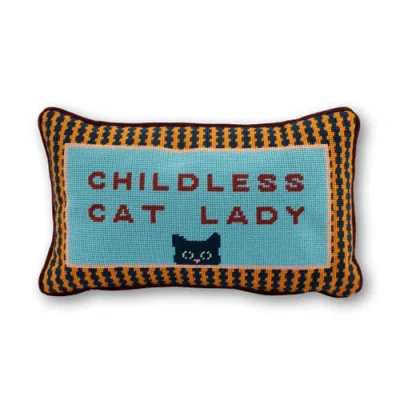 Furbish Childless Cat Lady Needlepoint Pillow In Multi