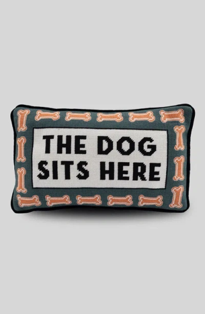 Furbish Dog Sits Here Needlepoint Pillow In Black