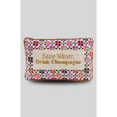 Furbish Drink Champagne Needlepoint Pillow In Yellow