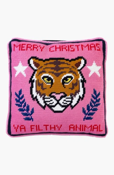 Furbish Filthy Animal Needlepoint Pillow In Pink