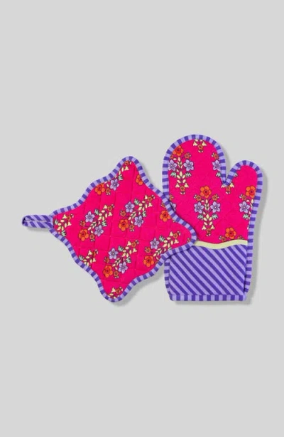 Furbish Fuchsia Pot Holder & Oven Mitt In Maroon