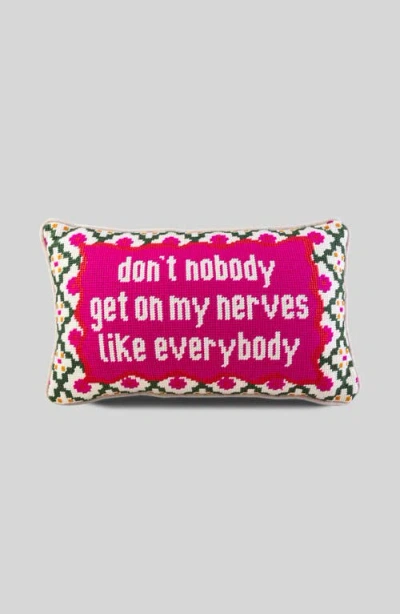 Furbish Get On My Nerves Needlepoint Pillow In Pink, Red, Beige, Dark Green