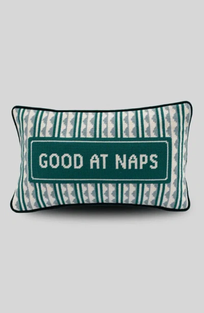 Furbish Good At Naps Needlepoint Pillow In Green