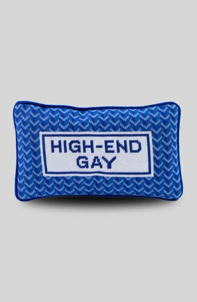 Furbish High End Gay Needlepoint Pillow In Blue