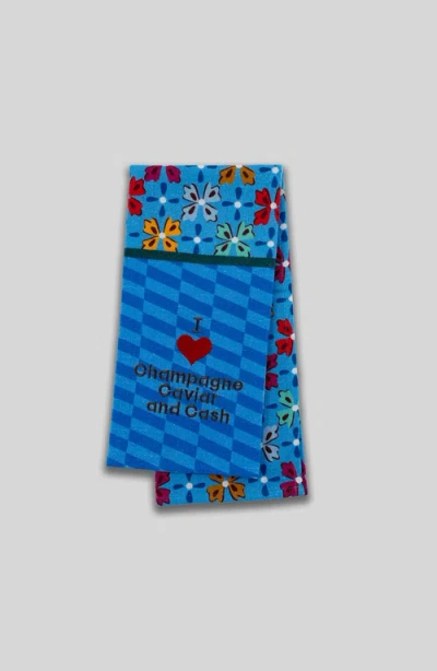 Furbish I Love Champagne Caviar And Cash Dish Towel In Blue
