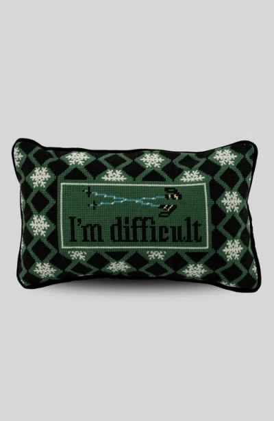 Furbish I'm Difficult Needlepoint Pillow In Green