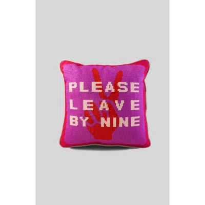 Furbish Leave By Nine Needlepoint Pillow In Red, Pink, Ivory