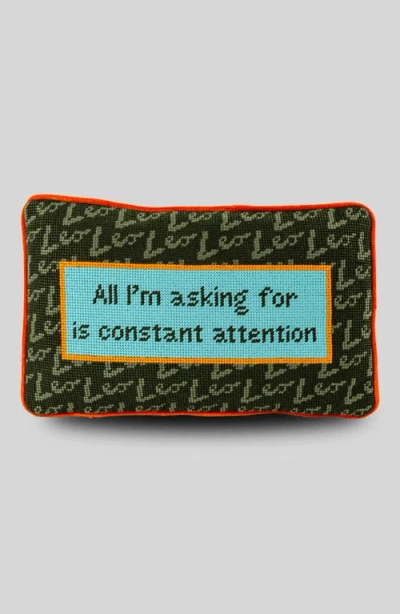 Furbish Leo Needlepoint Pillow In Green