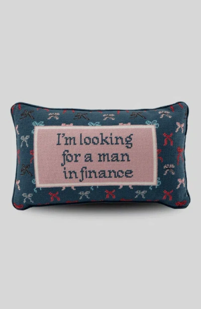 Furbish Man In Finance Needlepoint Pillow In Blue