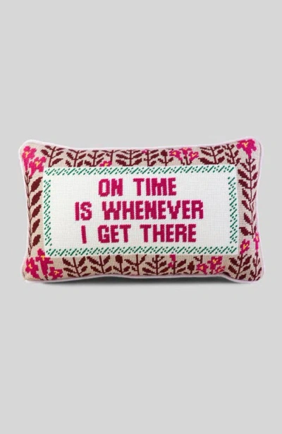 Furbish On Time Needlepoint Pillow In Red, Beige, Ivory, Green