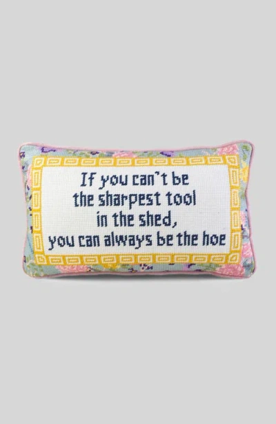 Furbish Sharpest Tool Needlepoint Pillow In Coral Pink, Yellow, Ivory