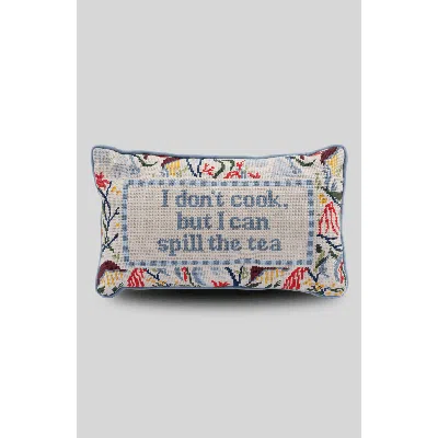Furbish Spill The Tea Needlepoint Pillow In Blue