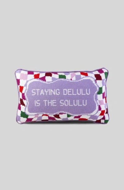 Furbish Stay Delulu Needlepoint Pillow In Purple