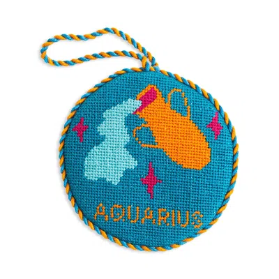 Furbish Studio Aquarius Needlepoint Zodiac Ornament In Blue