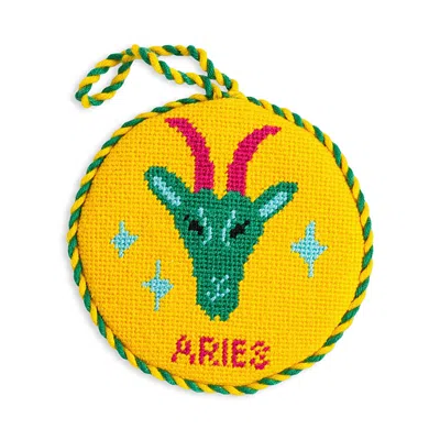Furbish Studio Aries Needlepoint Zodiac Ornament In Yellow