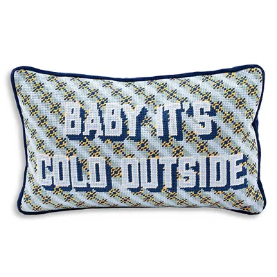 Furbish Studio Baby It's Cold Outside Needlepoint Pillow In Blue
