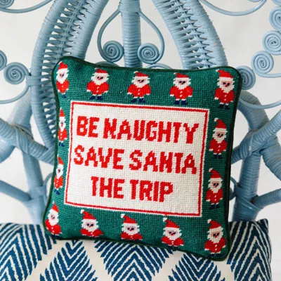 Furbish Studio Be Naughty Needlepoint Pillow In Green