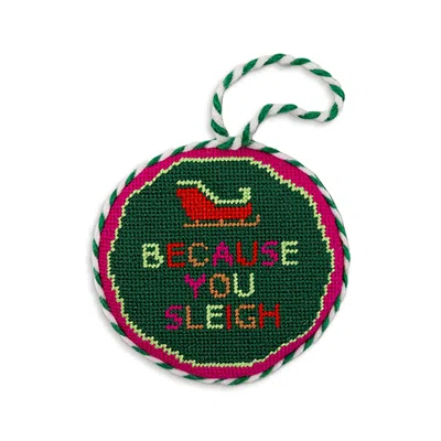 Furbish Studio Because You Sleigh Needlepoint Ornament In Green