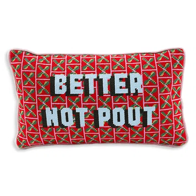 Furbish Studio Better Not Pout Needlepoint Pillow In Red