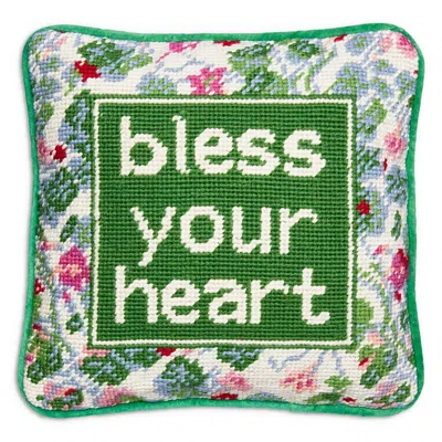 Furbish Studio Bless Your Heart Decorative Needlepoint Pillow In Green