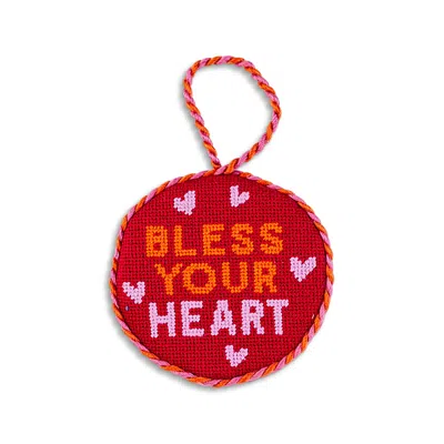 Furbish Studio Bless Your Heart Needlepoint Ornament In Red