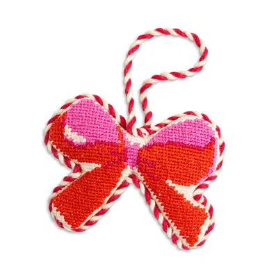 Furbish Studio Bow Needlepoint Ornament In Red