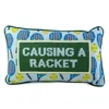 Furbish Studio Causing A Racket Needlepoint Decorative Pillow In Dark Green
