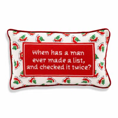 Furbish Studio Check It Twice Needlepoint Pillow In Red