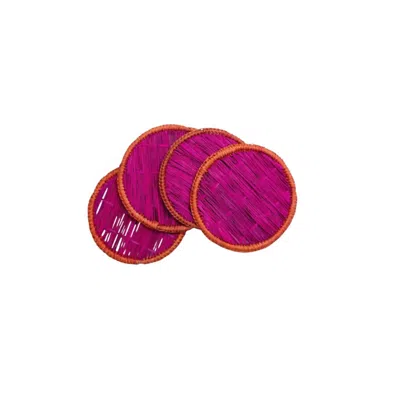 Furbish Studio Coaster Raffia Set In Pink/orange In Purple