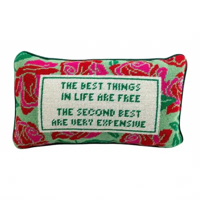 Furbish Studio Expensive Needlepoint Pillow In Pink & Green In Multi